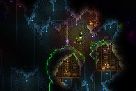 The Corruption is an evil biome with a dark purple wasteland, death, and decay theme, with an evil forest design to it, in contrast to the red gore theme of its counterpart, The Crimson. . Terraria cavern